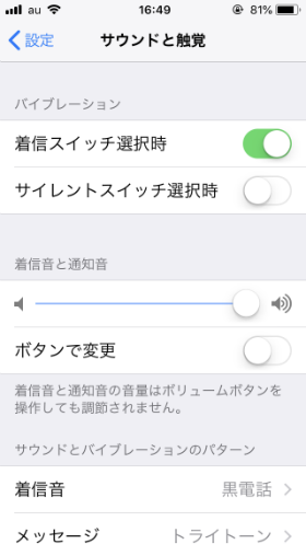 iPhone設定画面 / サウンド
