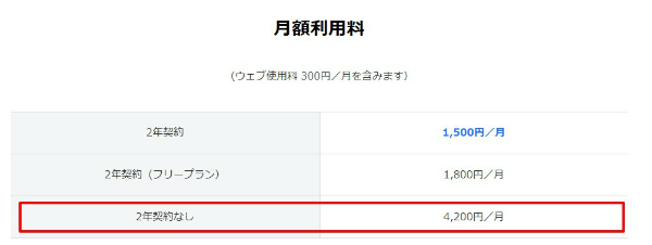 ソフトバンク公式サイト 「月額利用料」ページ