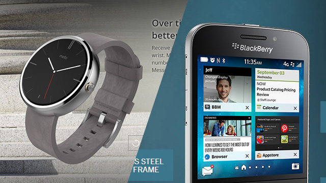 「Moto 360」と「Blackberry Classic SQC100-1」