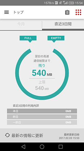 データ通信量のチェック