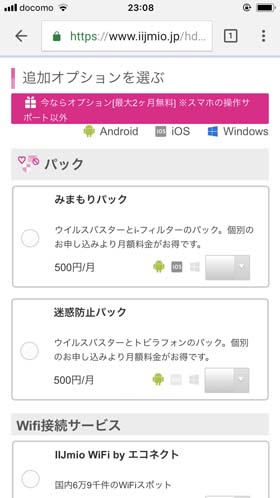 オプションサービスを選択