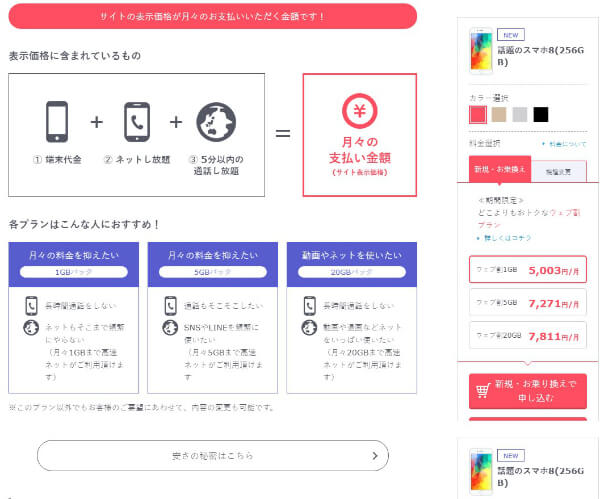 月々の支払額を掲示しています