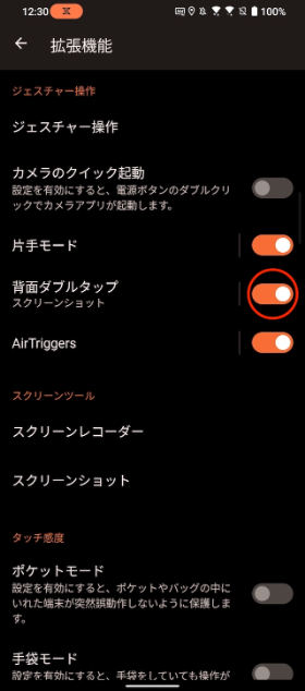 ROG Phone 6 背面2回タップショートカット機能設定手順2