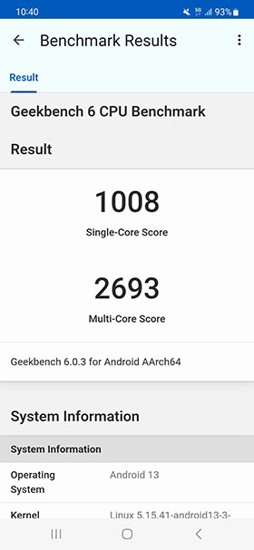 Galaxy A54 5Gのスコア（Geekbench 6）／