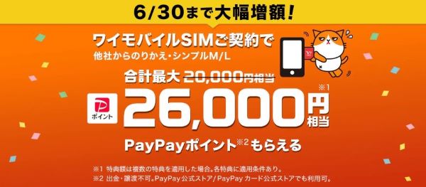 SIMのみで最大26,000円PayPay還元