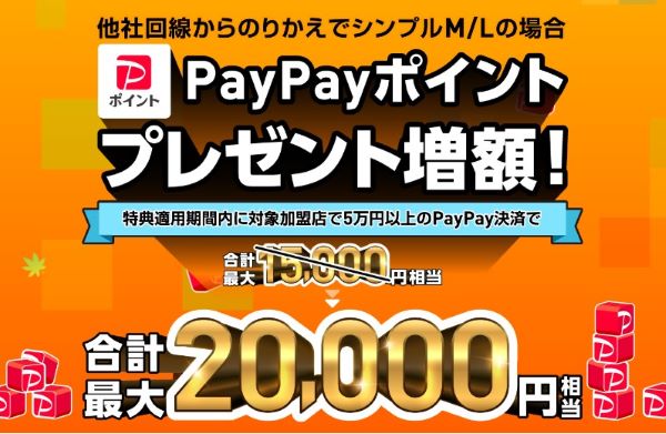 SIMのみでPayPayポイント最大20,000円相当還元