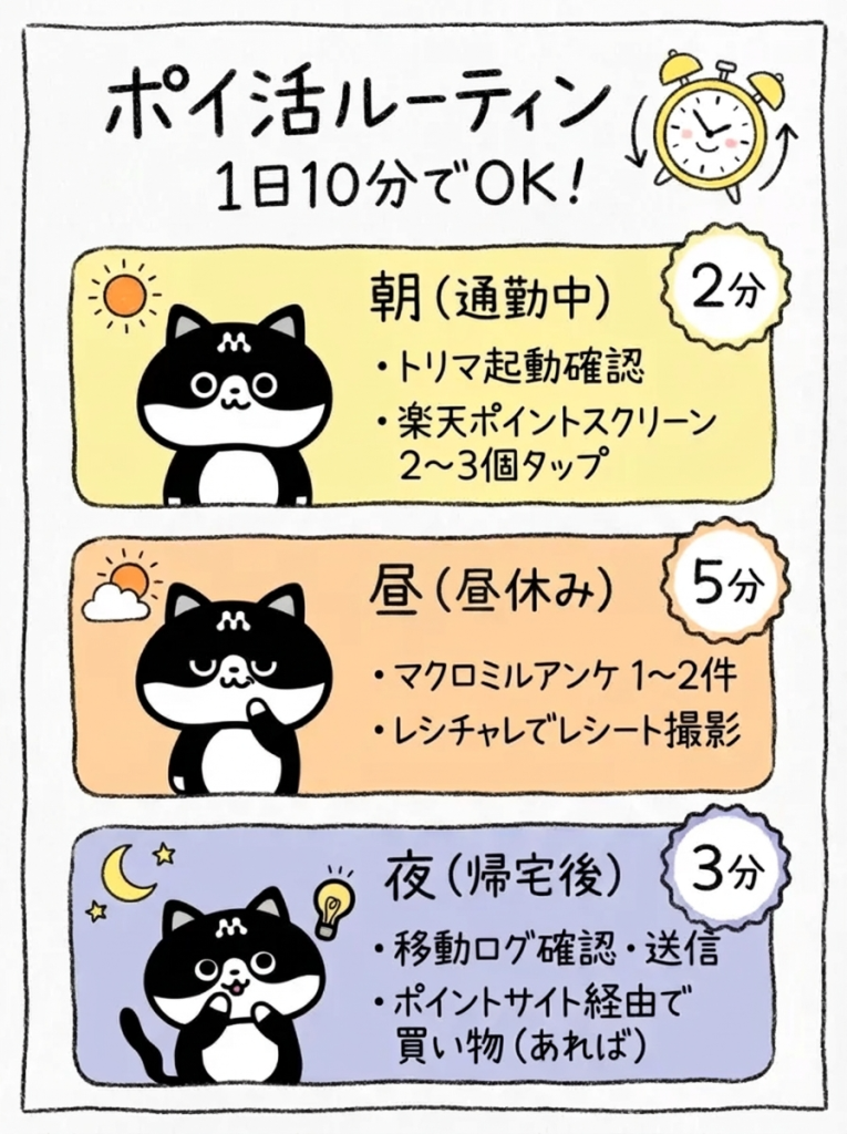 ポイ活は1日何分やればいい?達人の朝・昼・夜ルーティン