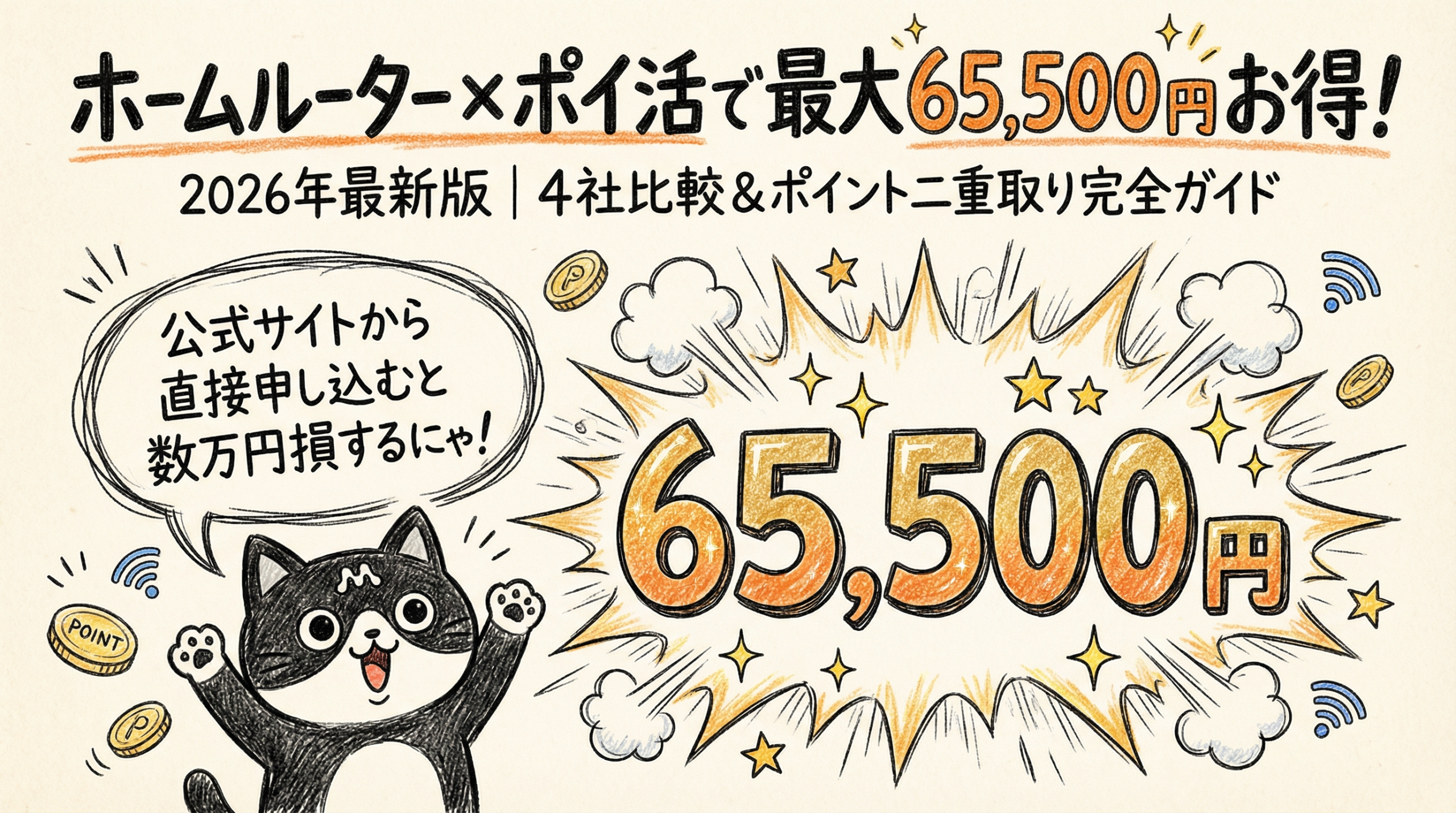 ホームルーター×ポイ活で最大65,500円お得なポイントサイト【2026年最新】4社比較＆”ポイント二重取り”完全ガイド