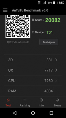 Antutu Benchmarkの結果(スコア:20082)