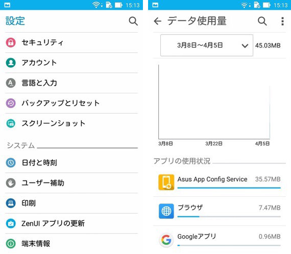 ZenFone Go 設定：どのアプリがどれだけ通信しているかを確認