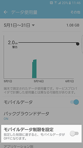 通信制限をかけたい場合はこの項目をオンに