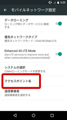 APN(Access Point Name)なので「アクセスポイント名」を選択