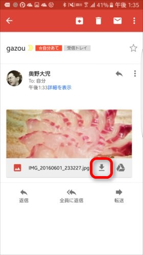 画像下のダウンロードアイコンをタップする