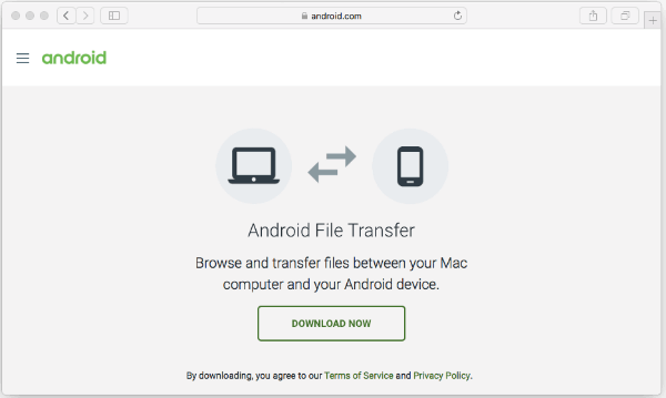 「Android File Transfer」のダウンロードページ