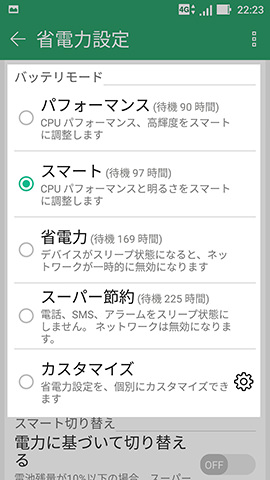 選べるバッテリーモードは全部で5種類