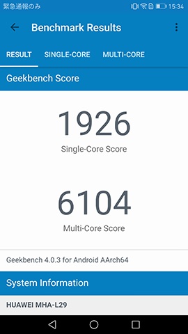 Geekbench 4 でのテスト結果