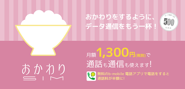 データ使用量により料金が変化する「b-mobile おかわりSIM 5段階定額」