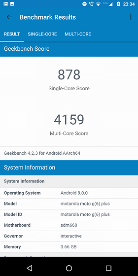 Moto G6 Plus / Geekbench 4のスコア