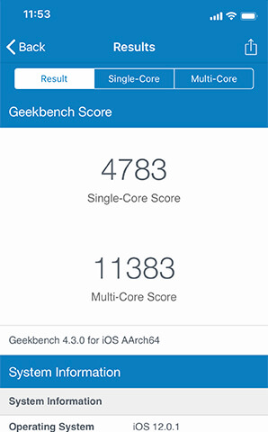 GeekBench 4でのCPUベンチマーク測定結果