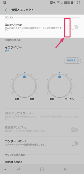 項目名とスイッチの間に縦線の入っているものがある