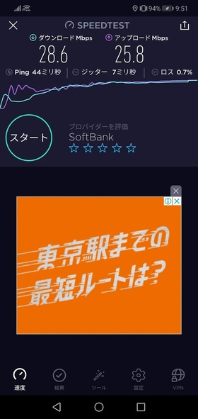 電車移動中の通信速度