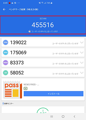Galaxy Foldのベンチマークスコア