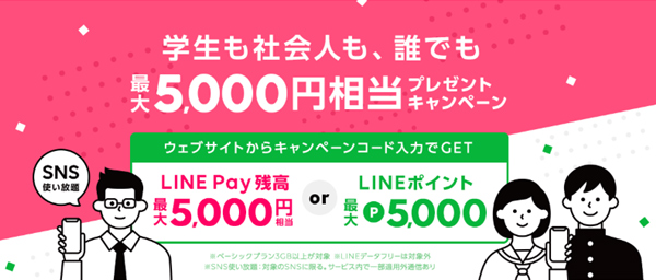 SNS使い放題!学生も社会人も誰でも5,000円相当プレゼントキャンペーン