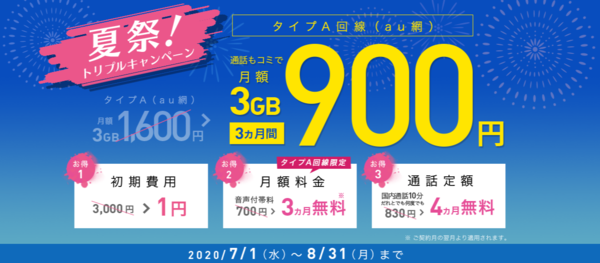 IIJmio au回線の音声通話プラン 3ヵ月間700円割引キャンペーン
