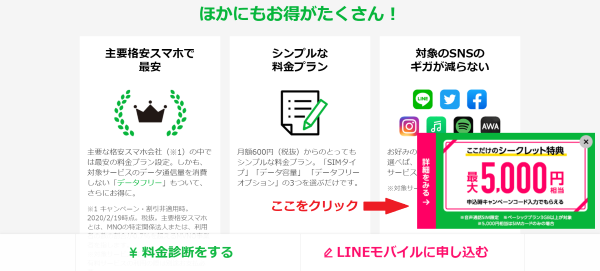 シークレット特典のポップアップが表示
