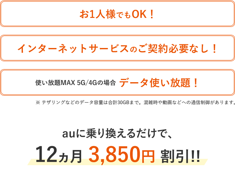 auに乗り換えるだけで、12ヵ月 3,850円 割引！！