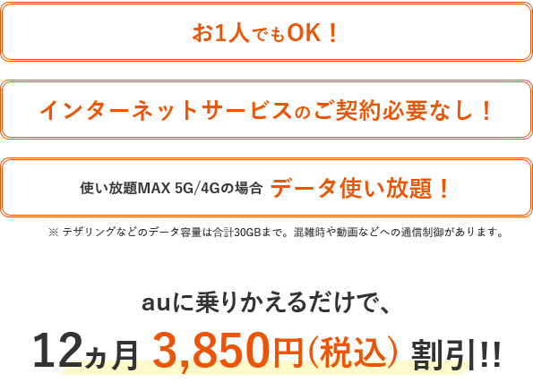 auに乗り換えるだけで、12ヵ月 3,850円 割引！！