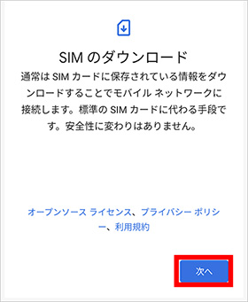 SIMのダウンロードから「次へ」