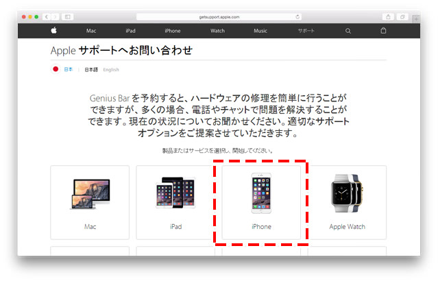 専用サイトから「iPhone」をクリック
