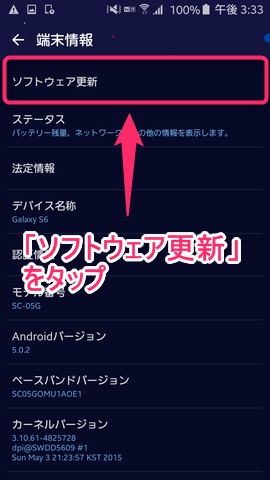 3.「ソフトウェア更新」をタップ
