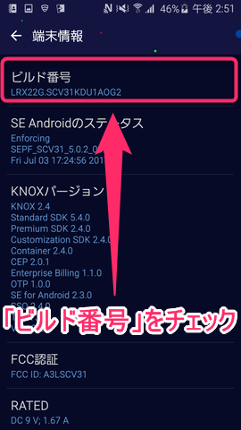 3.スマホの現在のビルド番号を確認