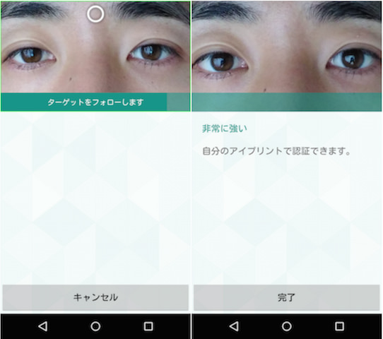 画面に表示される枠内に両目を移し、白い丸を目線で追う