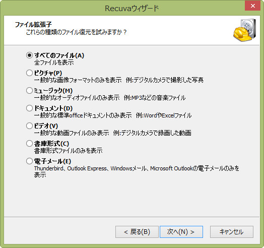 スキャンするファイル形式を選びます