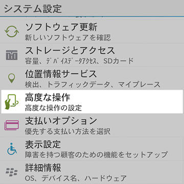 システム設定画面の【高度な設定】から設定できる