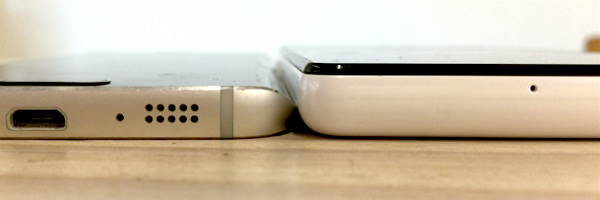 Galaxy S6 edge(左)とSH-M02(右)。厚みがあるのが分かる