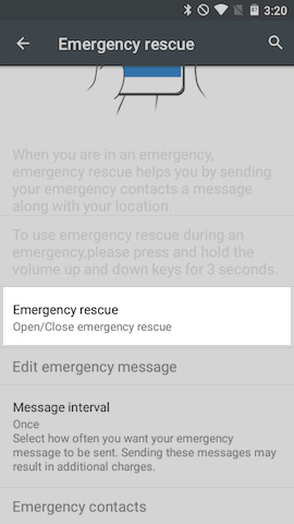 Emargency rescue機能のON/OFFや各機能のを設定