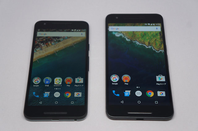 「Nexus 5X」と「Nexus 6」のディスプレイ