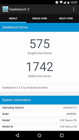 GeekBench 3のベンチマークスコア(5X)