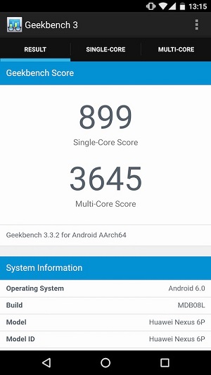 GeekBench 3のベンチマークスコア(6P)