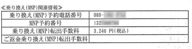 ソフトバンクで転出手続きをした場合の書類から抜粋(スタッフより拝借)