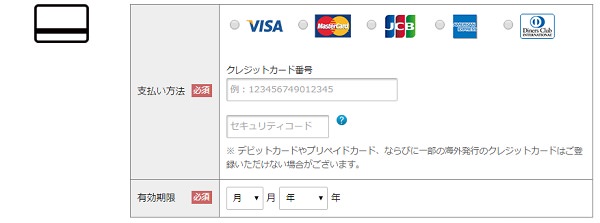 月額料金の支払いにはクレジットカードが必須