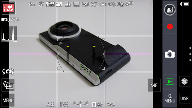 LUMIX の文字部分が緑がかっているのがピーキング機能