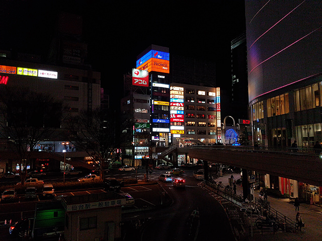 Galaxy S7 カメラ作例:夜の仙台駅西口(HDRオン)