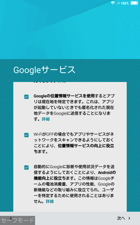 Googleサービス規約を確認し同意した「次へ」をタップ