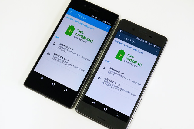 バッテリー容量は「Xperia Z5」が2900mAh、「Xperia X Performanceが2570mAh