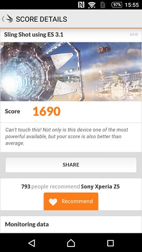 「Xperia Z5」の3Dベンチマークテストと温度変化